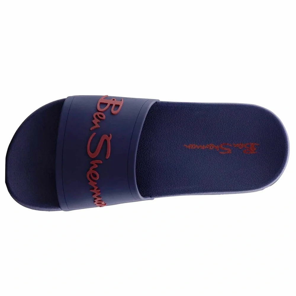 Ben Sherman Waterford Logo Slide Sandals Shower Shoes Mens Casual Blue Red 7 NEW